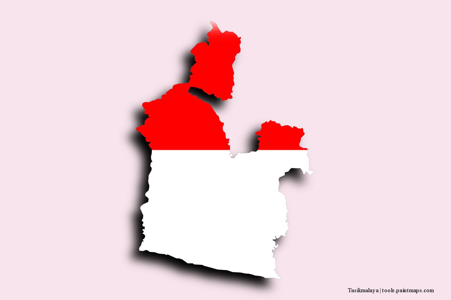 flag map of Tasikmalaya with 3D shadow effect