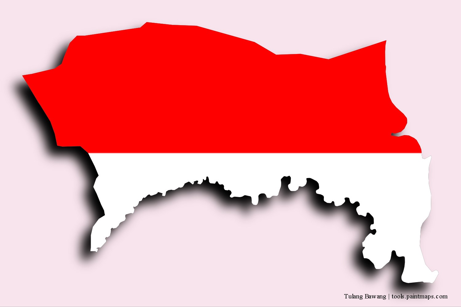 flag map of Tulang Bawang with 3D shadow effect