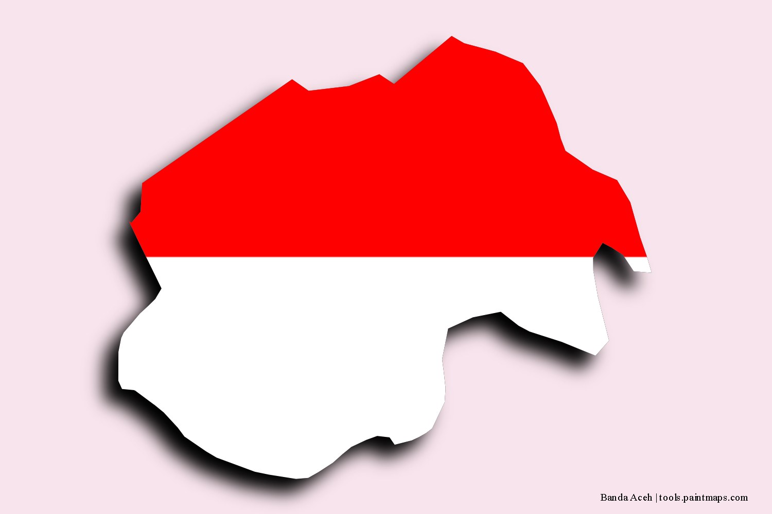 flag map of Banda Aceh with 3D shadow effect