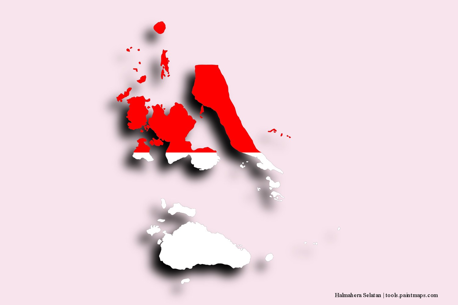 flag map of Halmahera Selatan with 3D shadow effect