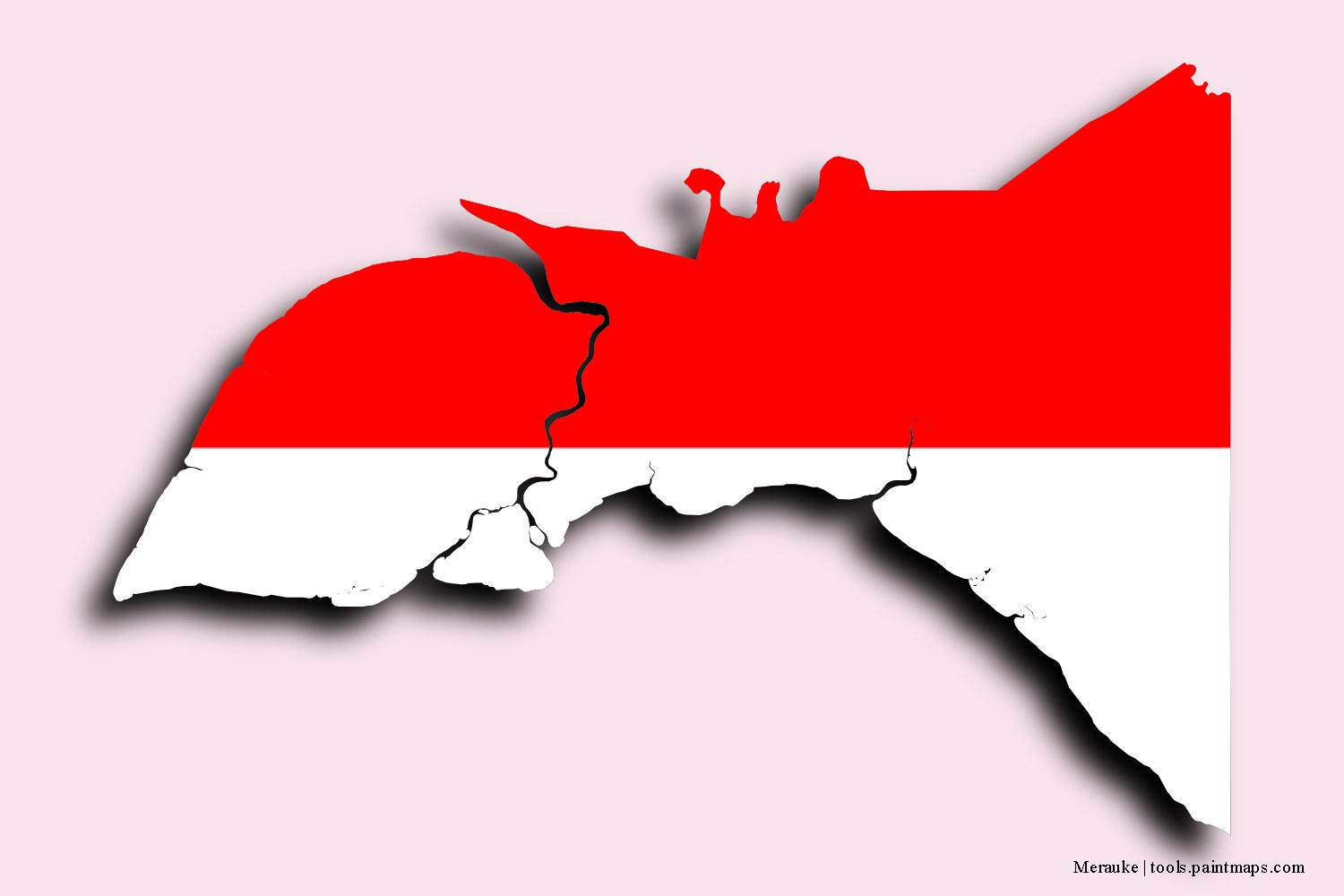 flag map of Merauke with 3D shadow effect