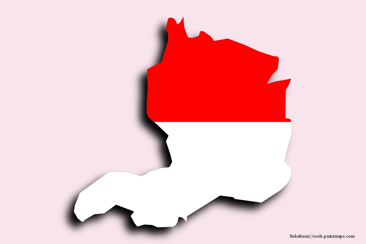 flag map of Sukabumi with 3D shadow effect