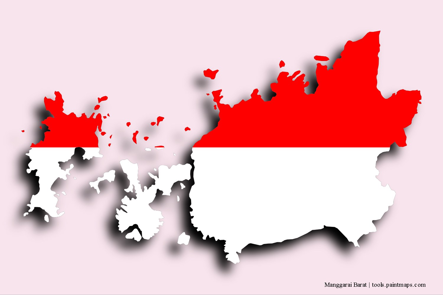 flag map of Manggarai Barat with 3D shadow effect