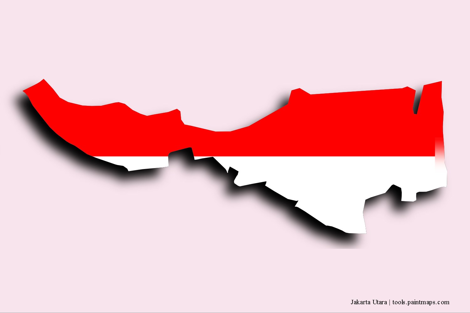 flag map of Jakarta Utara with 3D shadow effect