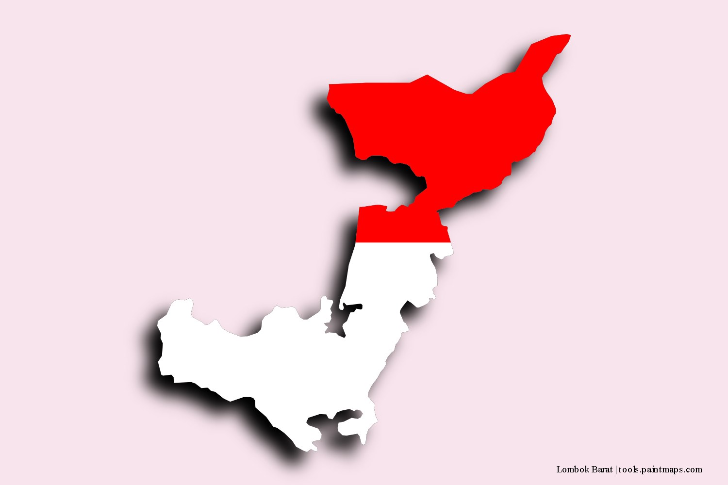 Mapa de la bandera de Lombok Barat con efecto de sombra 3D