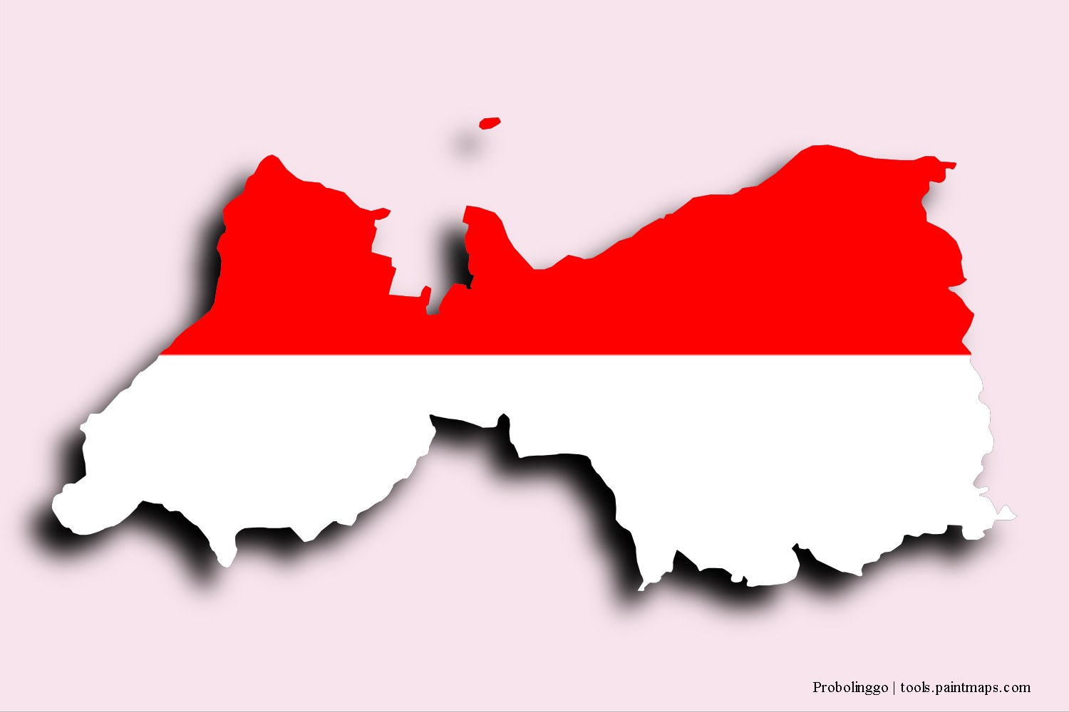 flag map of Probolinggo with 3D shadow effect