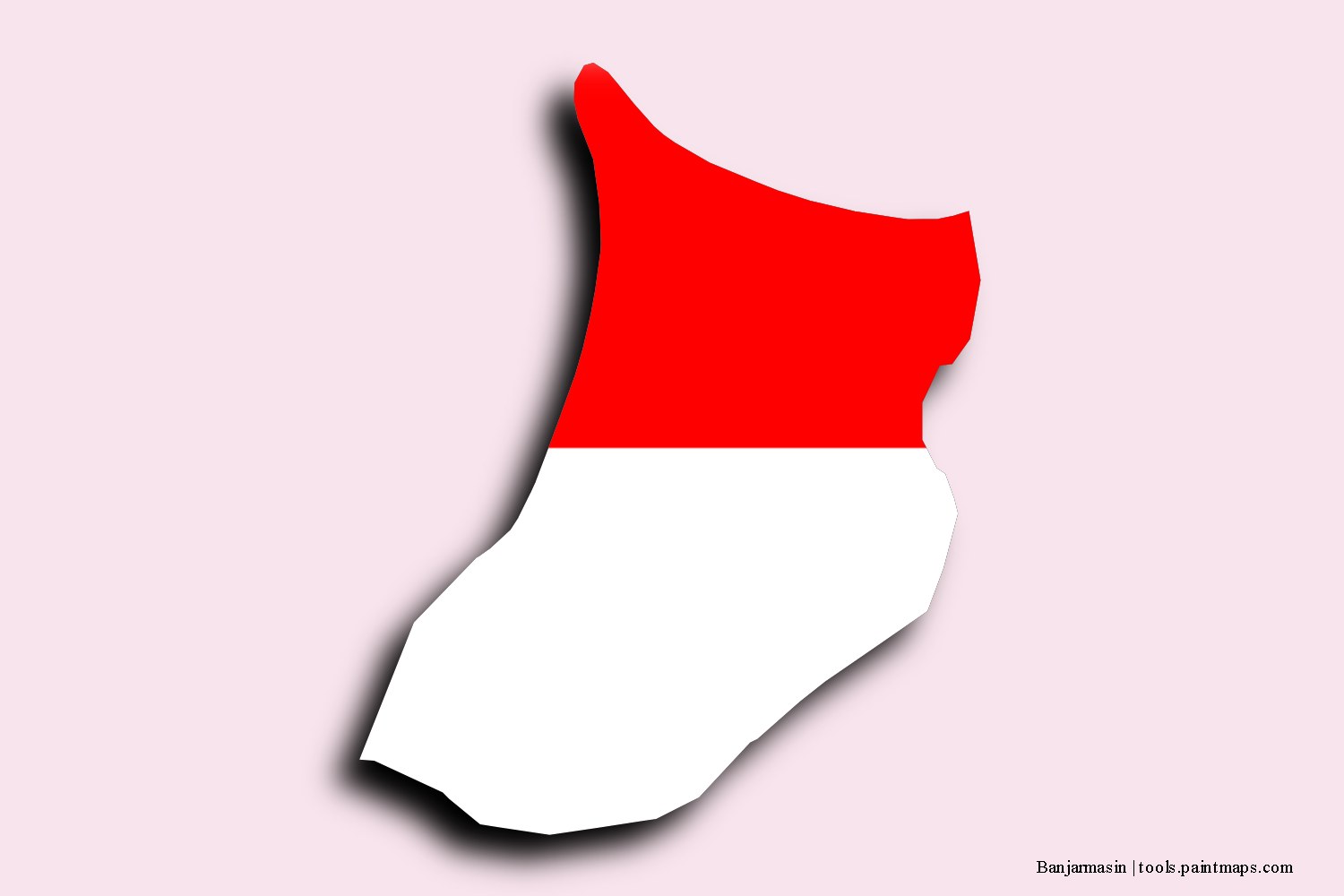 flag map of Banjarmasin with 3D shadow effect