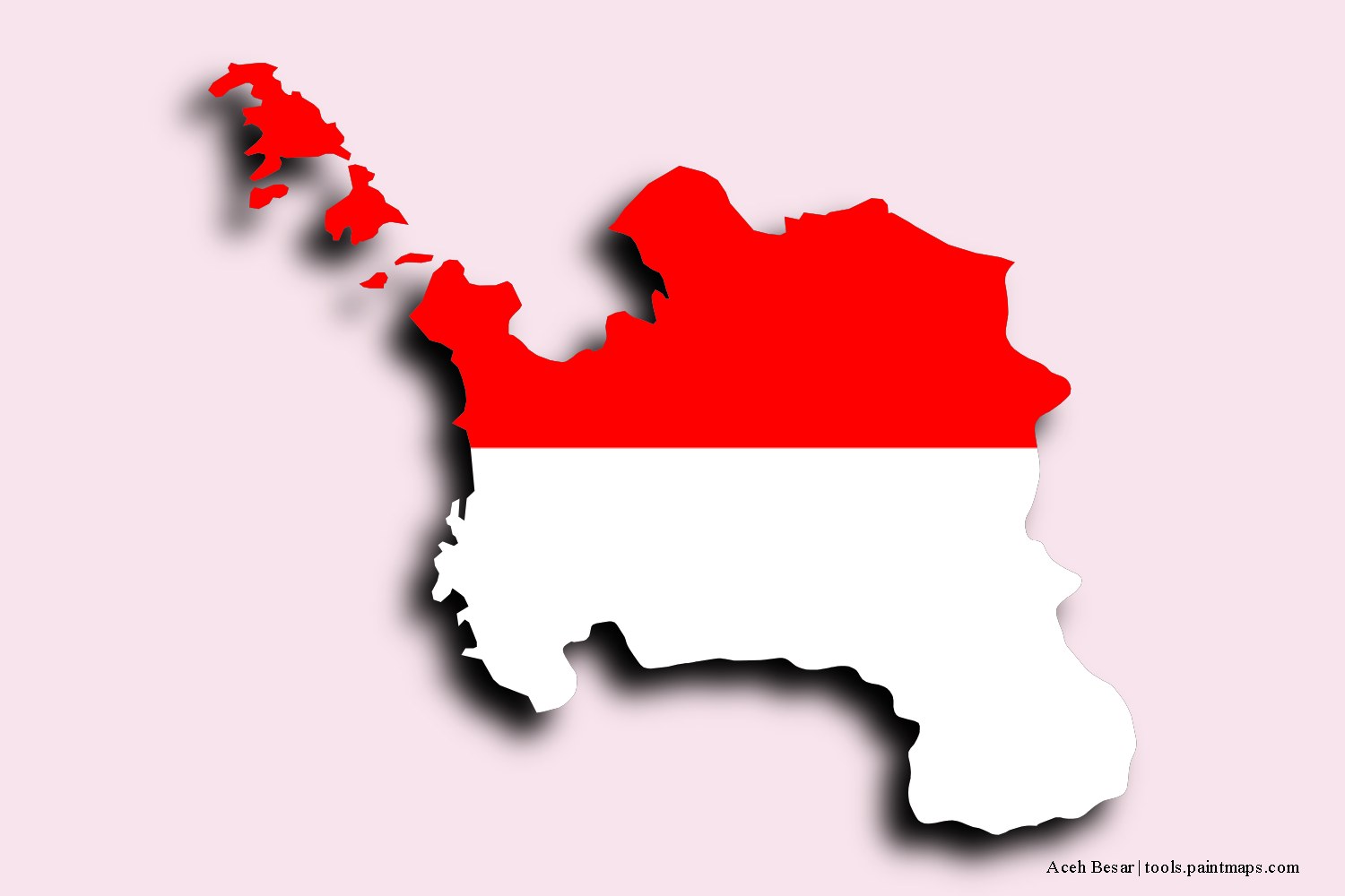 flag map of Aceh Besar with 3D shadow effect