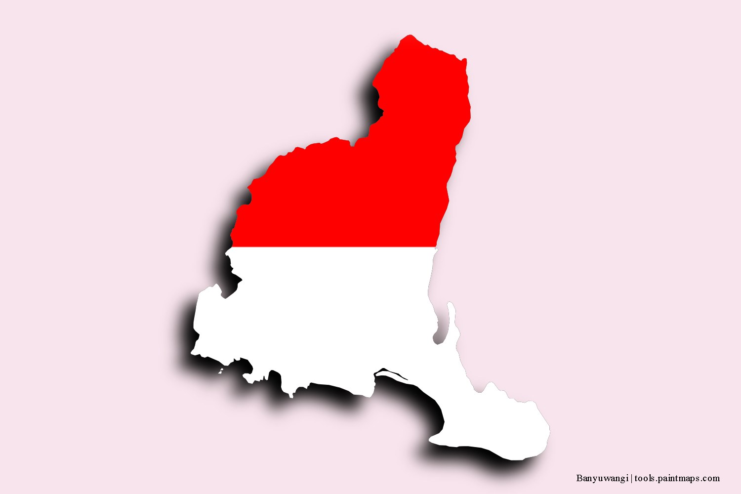 flag map of Banyuwangi with 3D shadow effect