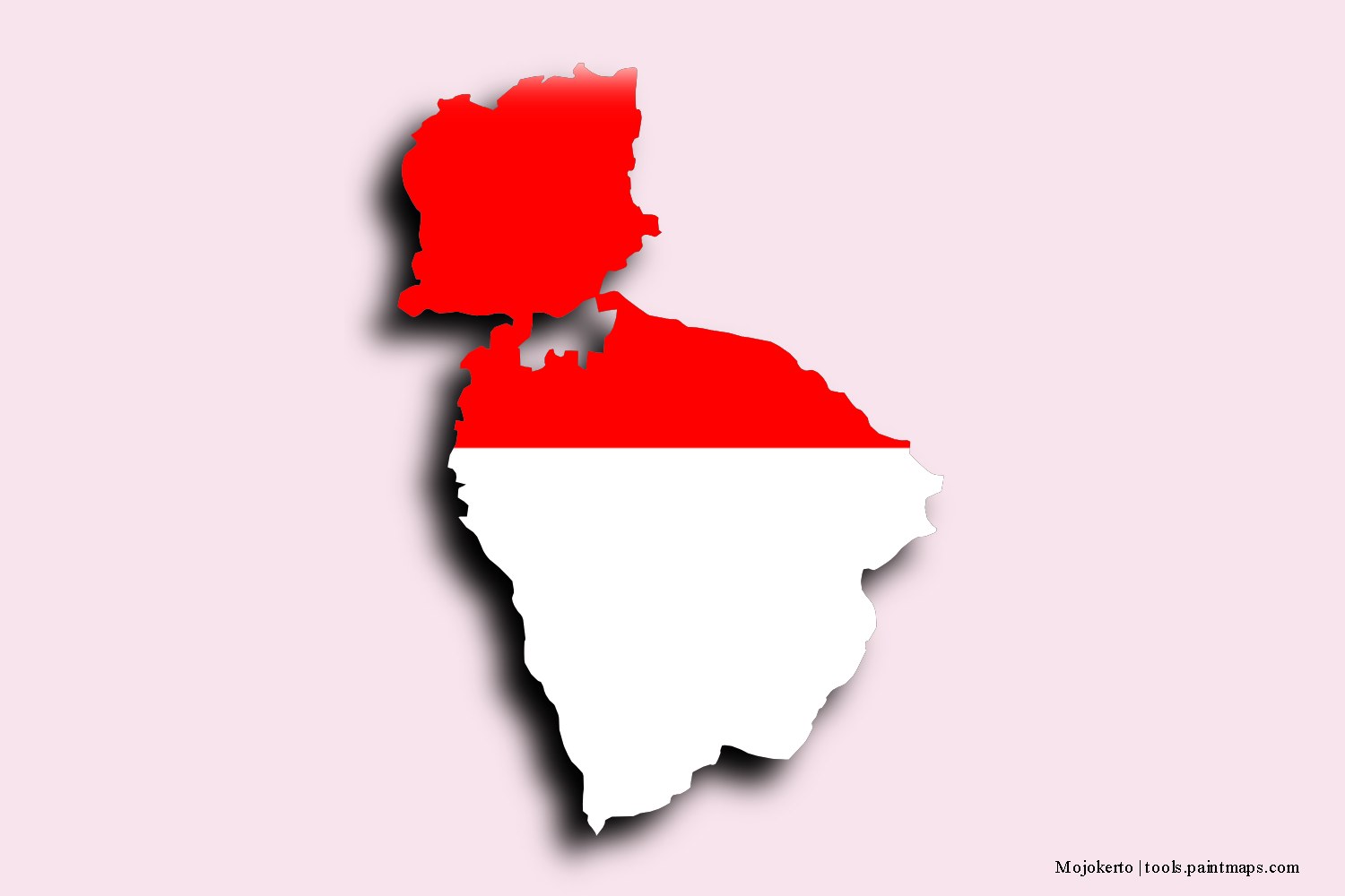 flag map of Mojokerto with 3D shadow effect