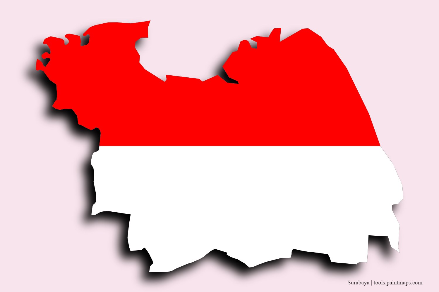 flag map of Surabaya with 3D shadow effect