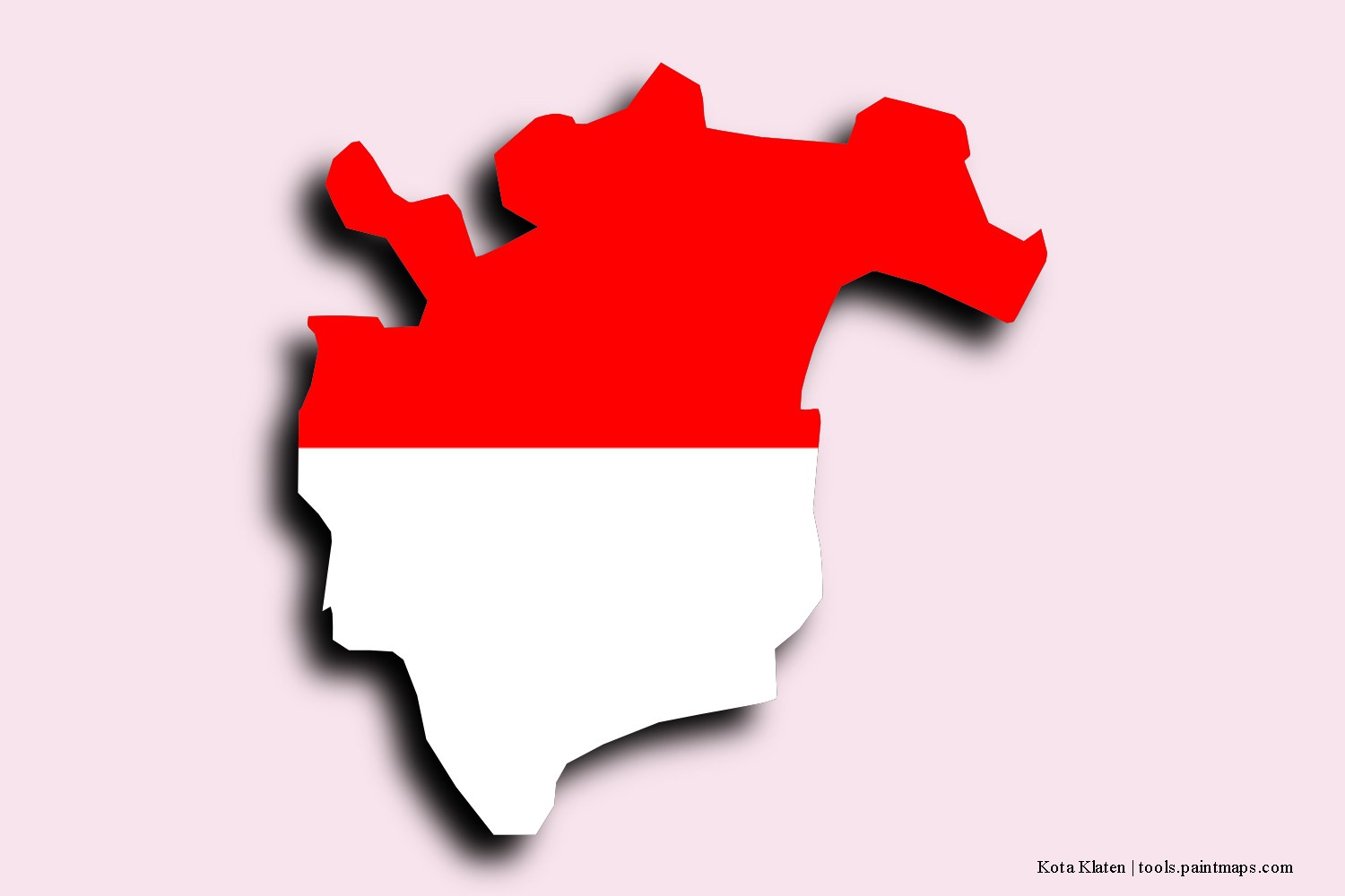 flag map of Kota Klaten with 3D shadow effect