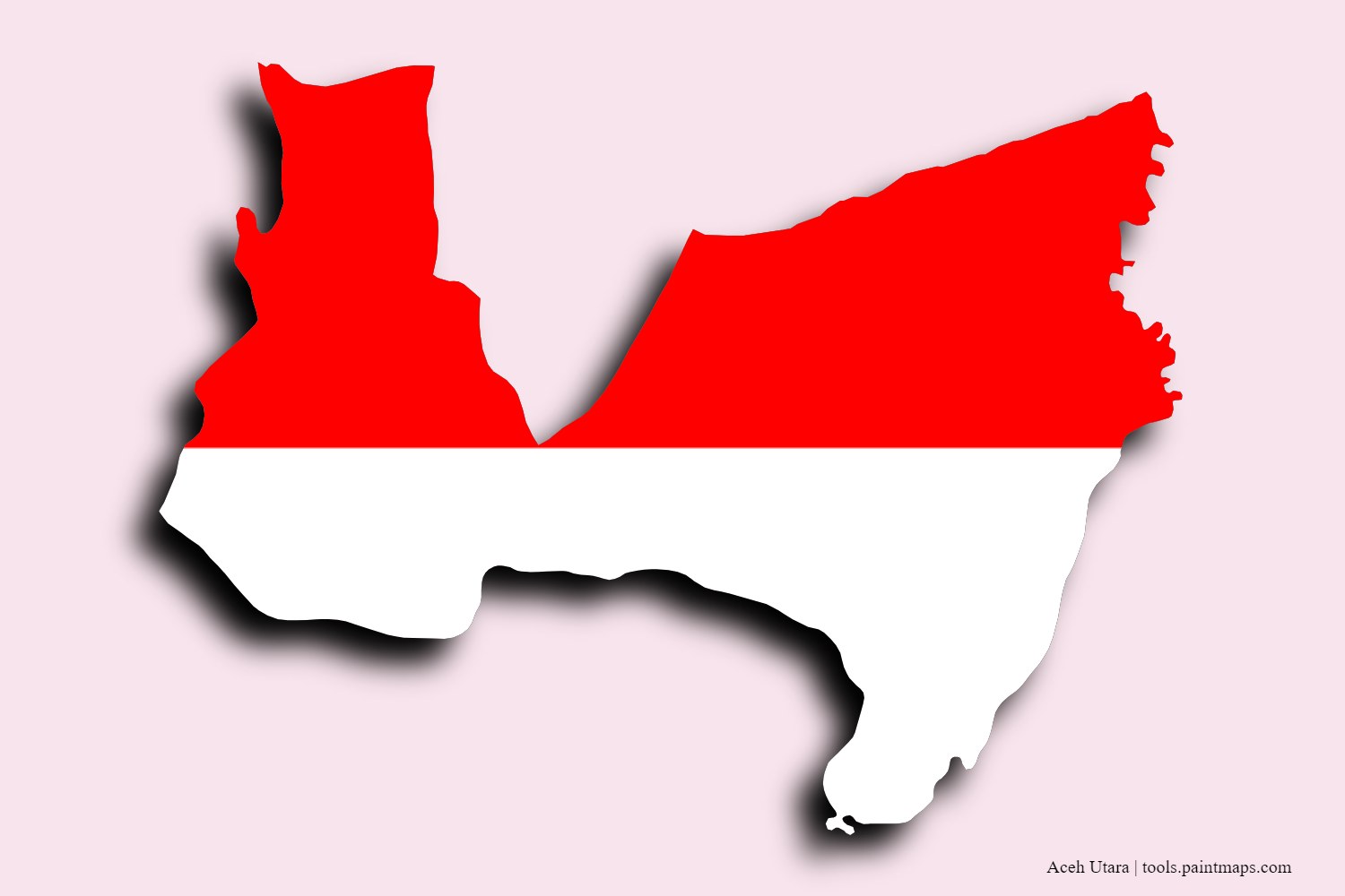 flag map of Aceh Utara with 3D shadow effect