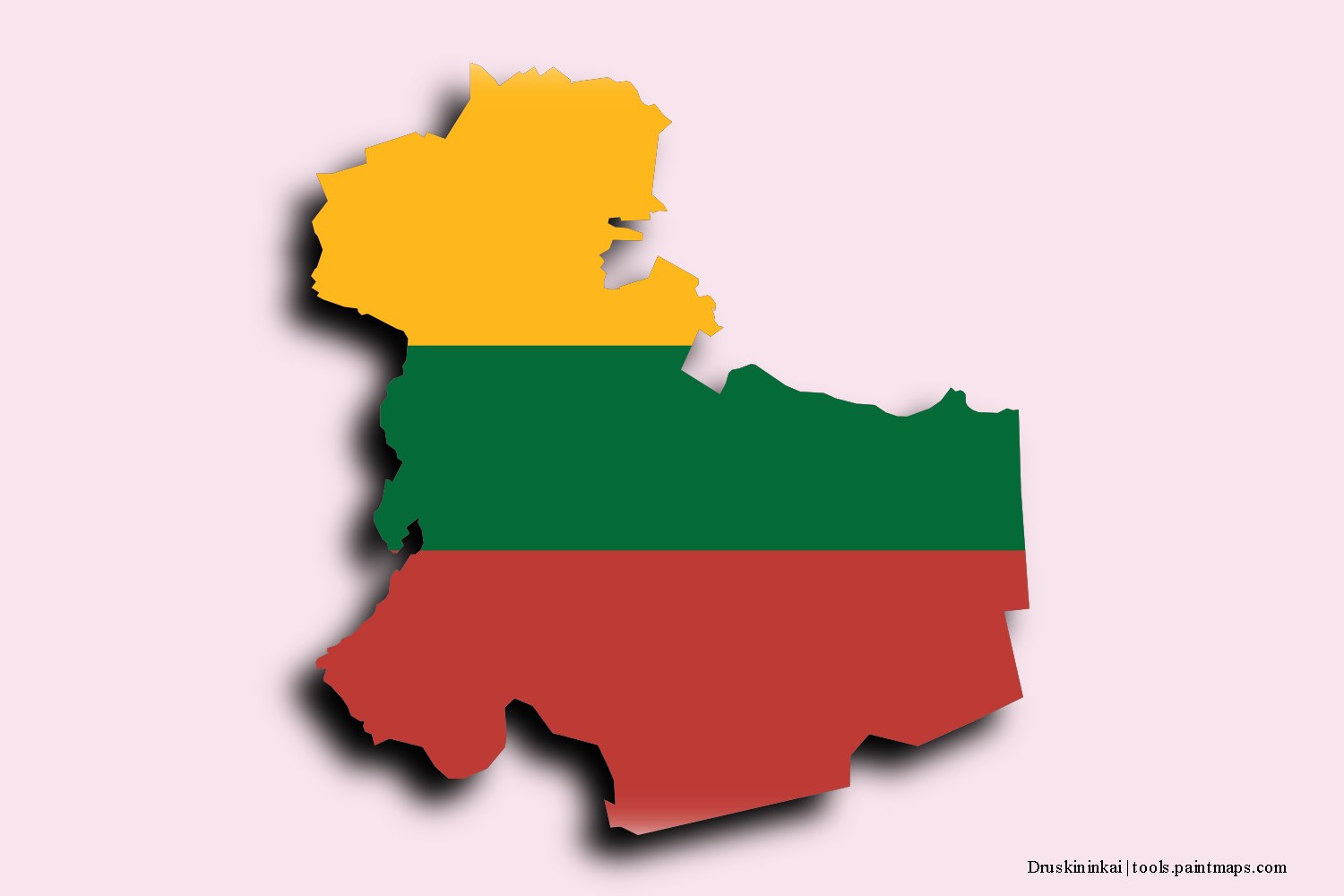 flag map of Druskininkai with 3D shadow effect