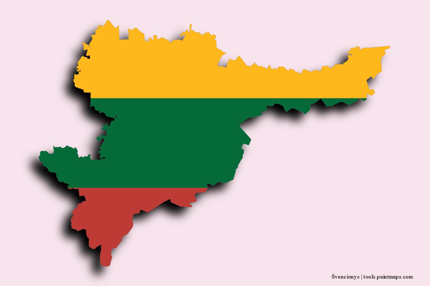 Mapa de la bandera de Švencionys con efecto de sombra 3D