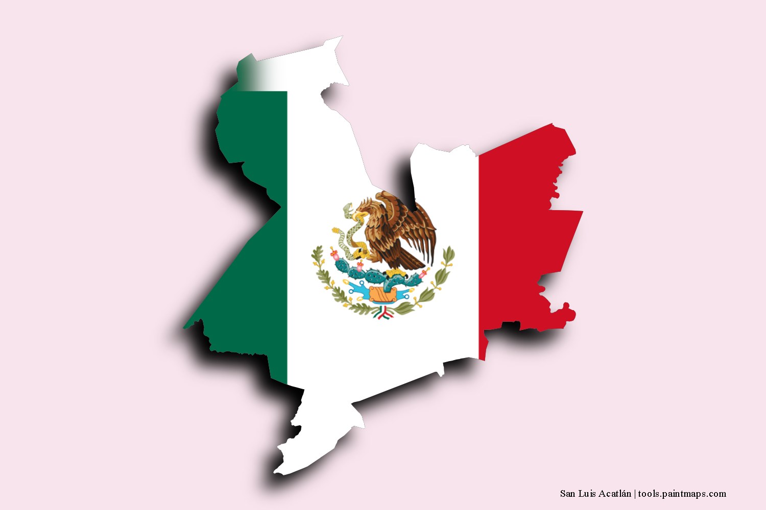 flag map of San Luis Acatlán with 3D shadow effect