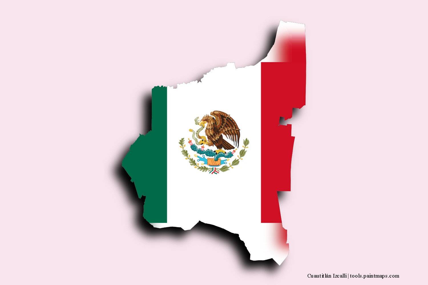 flag map of Cuautitlán Izcalli with 3D shadow effect