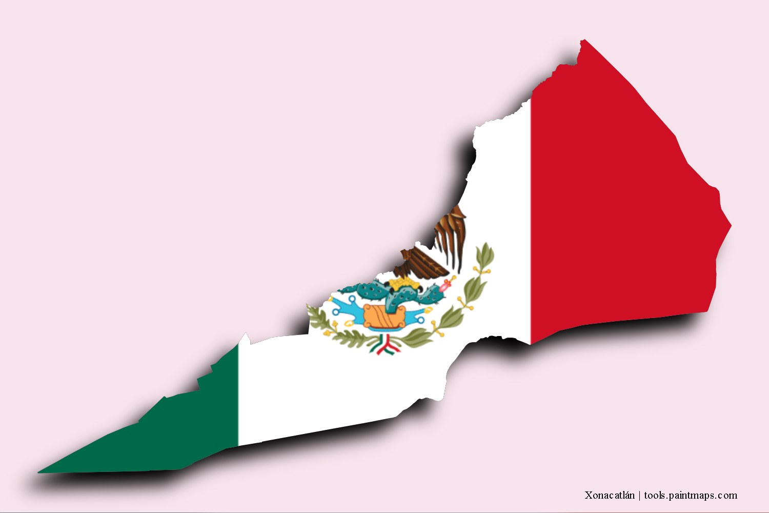 flag map of Xonacatlán with 3D shadow effect