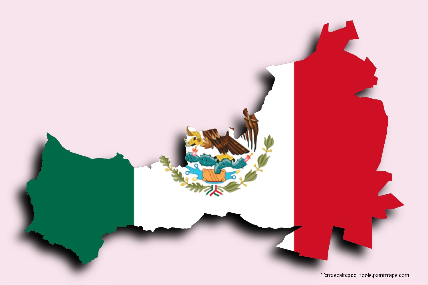 flag map of Temascaltepec with 3D shadow effect