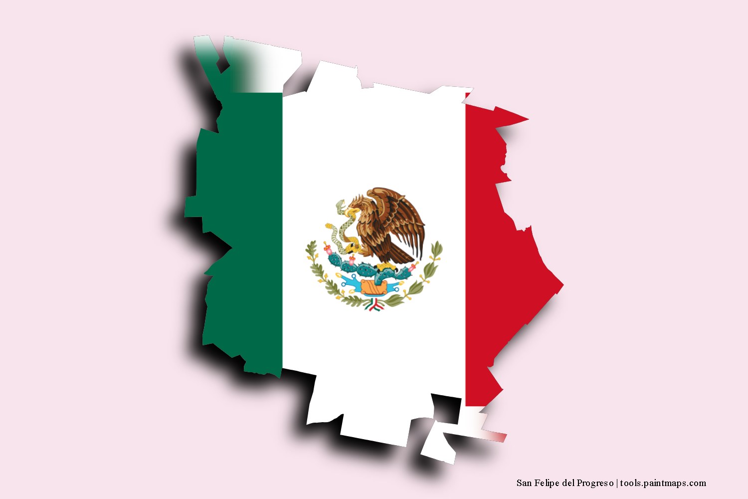 flag map of San Felipe del Progreso with 3D shadow effect