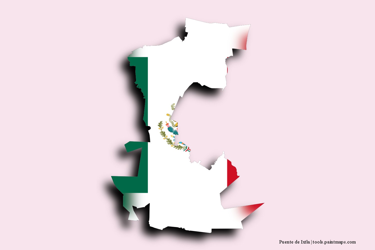 flag map of Puente de Ixtla with 3D shadow effect