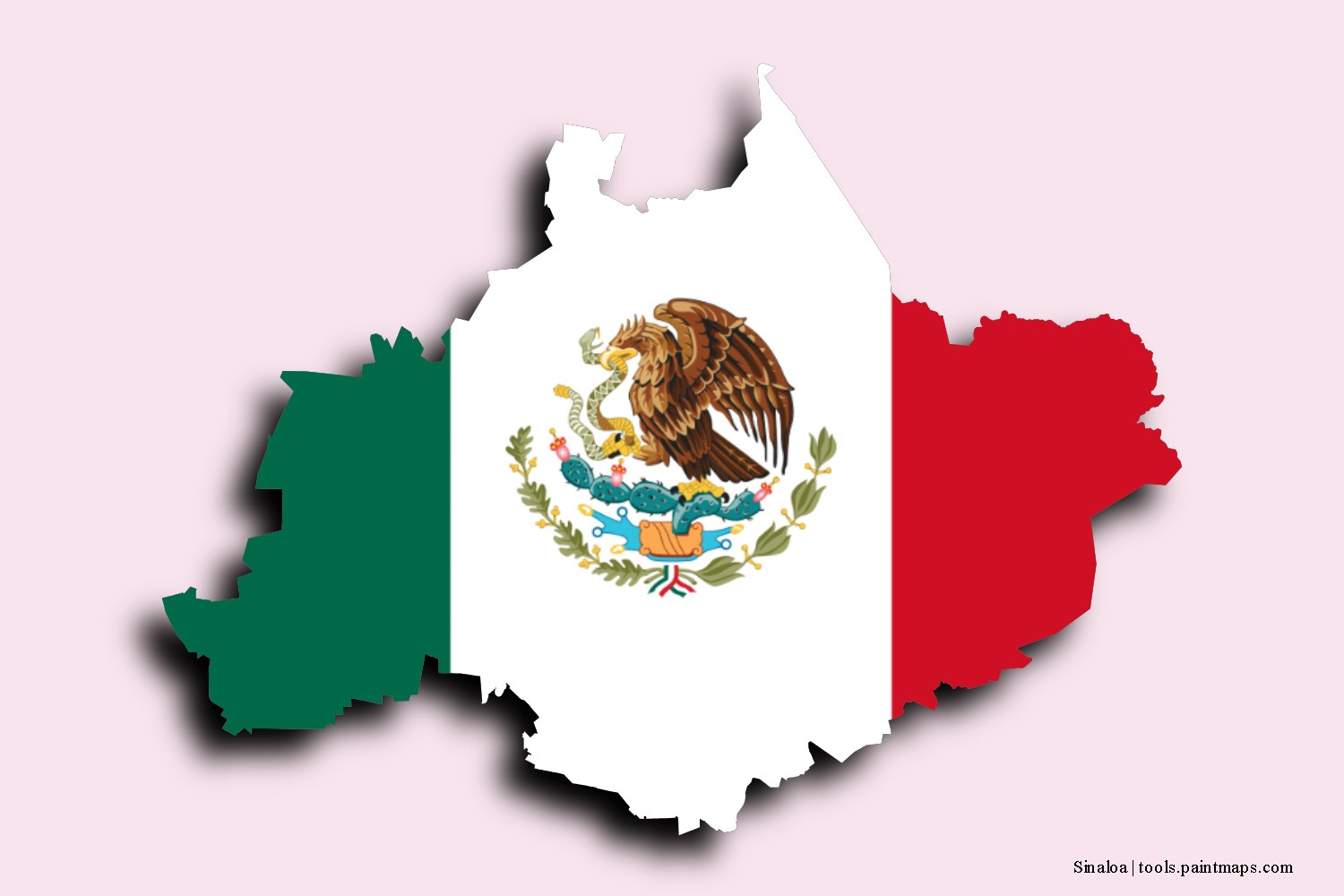 Mapa de la bandera de Sinaloa con efecto de sombra 3D