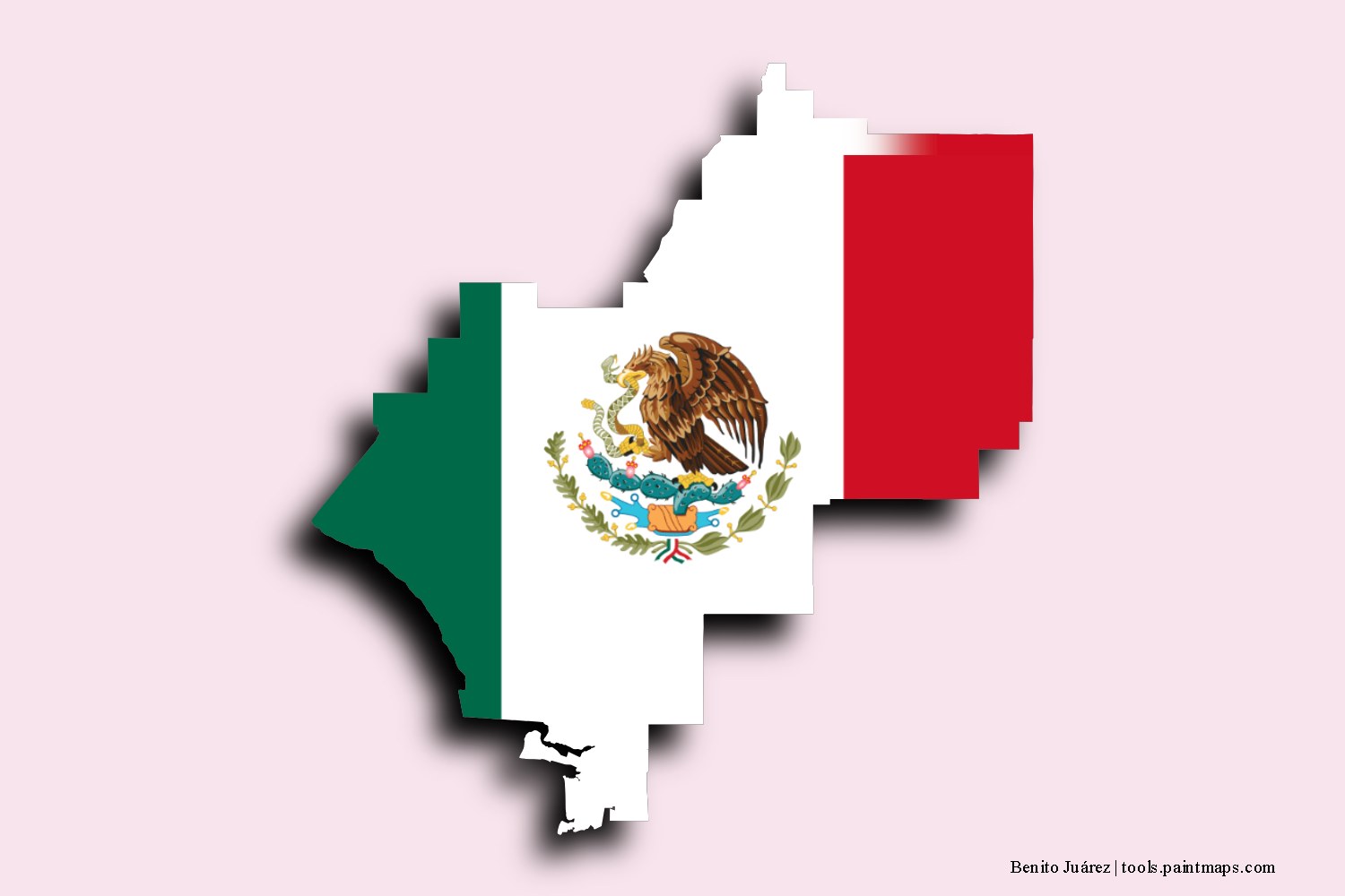 flag map of Benito Juárez with 3D shadow effect