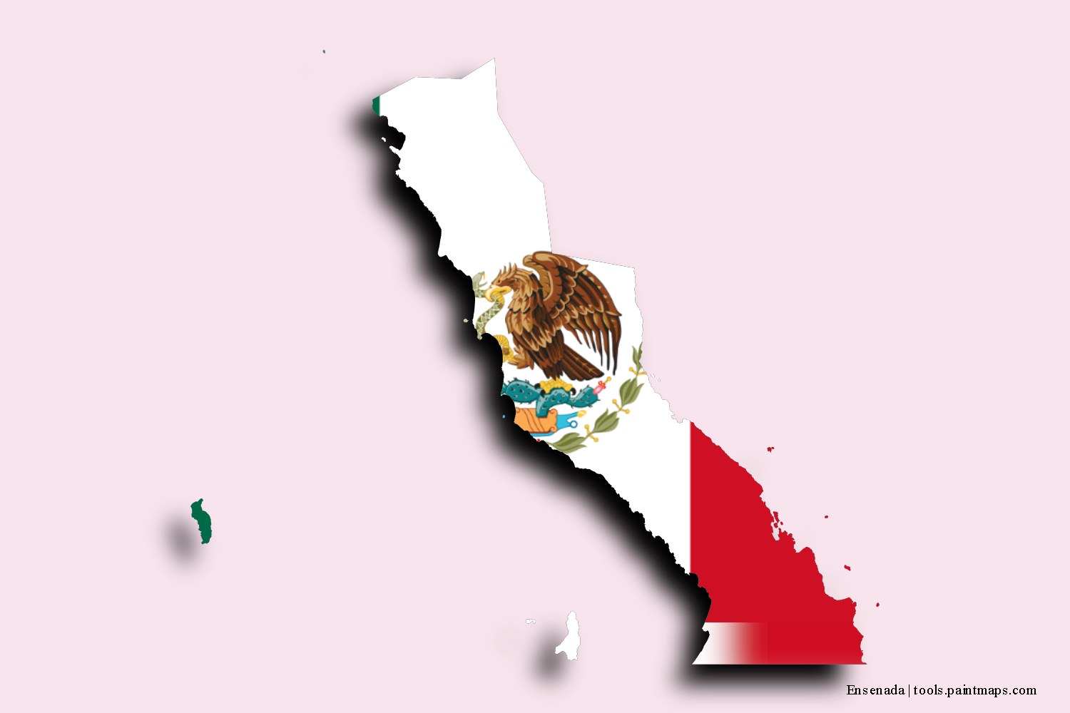 flag map of Ensenada with 3D shadow effect