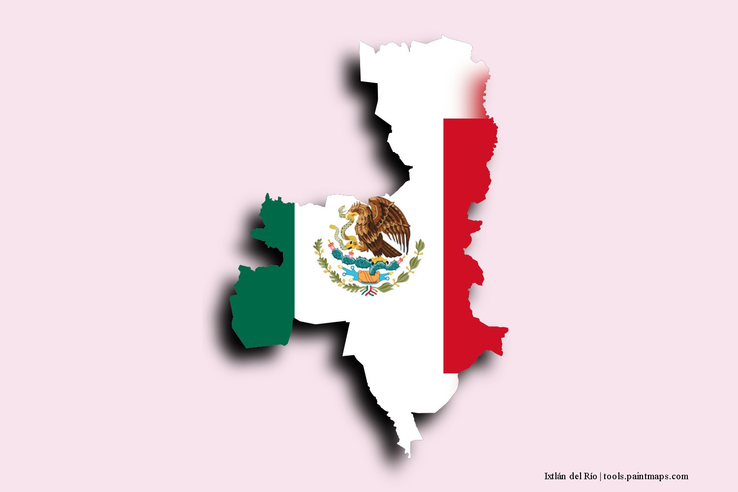 flag map of Ixtlán del Río with 3D shadow effect