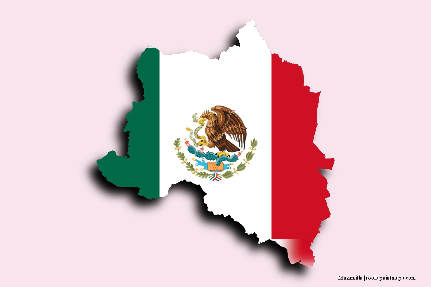 flag map of Mazamitla with 3D shadow effect