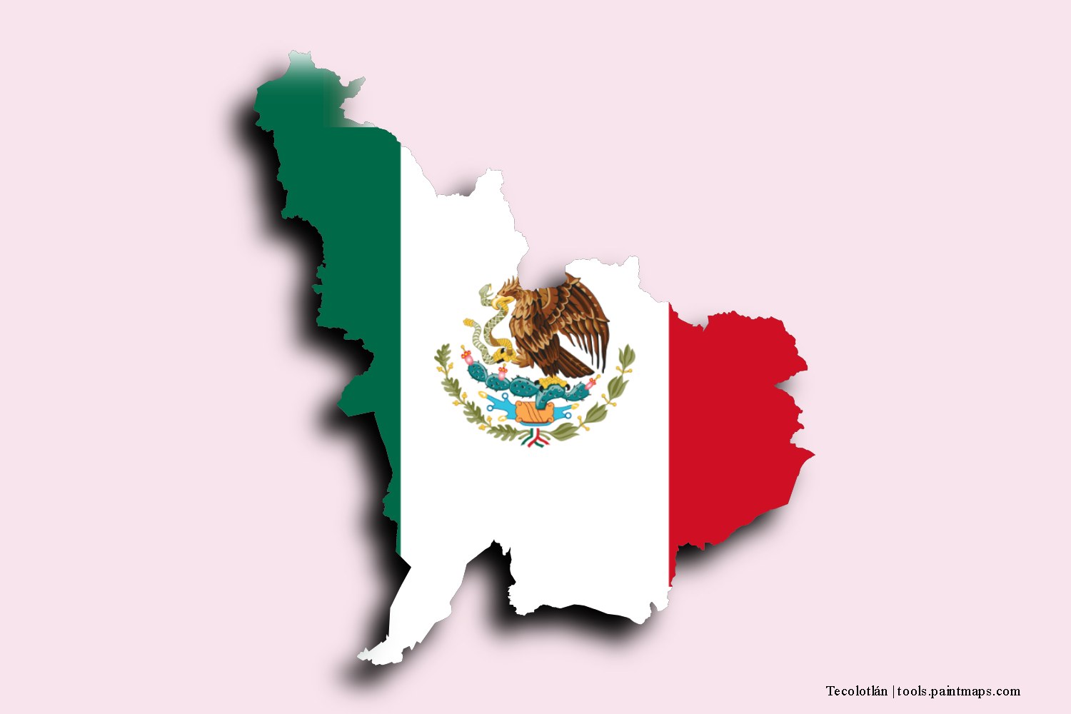 flag map of Tecolotlán with 3D shadow effect