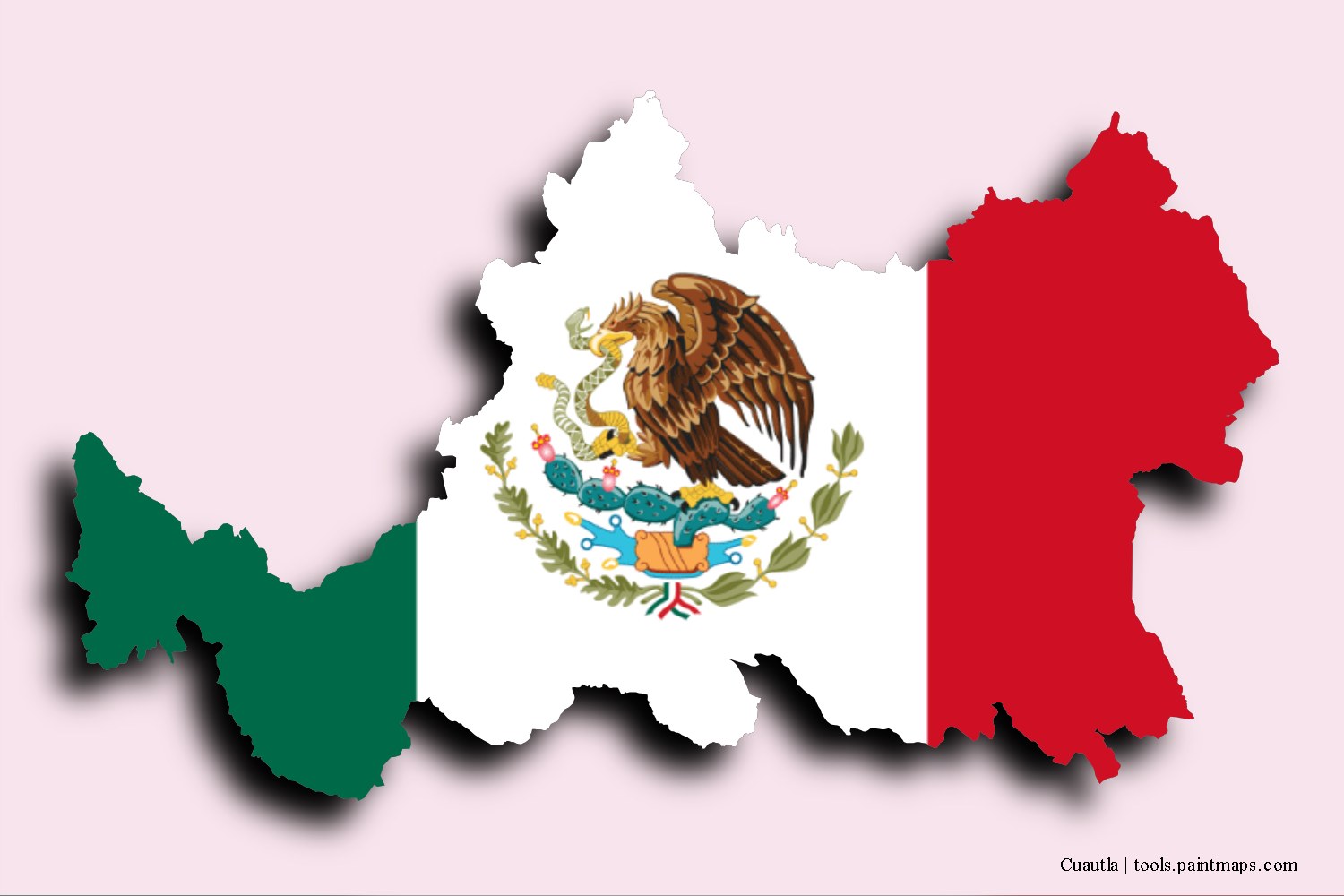 flag map of Cuautla with 3D shadow effect