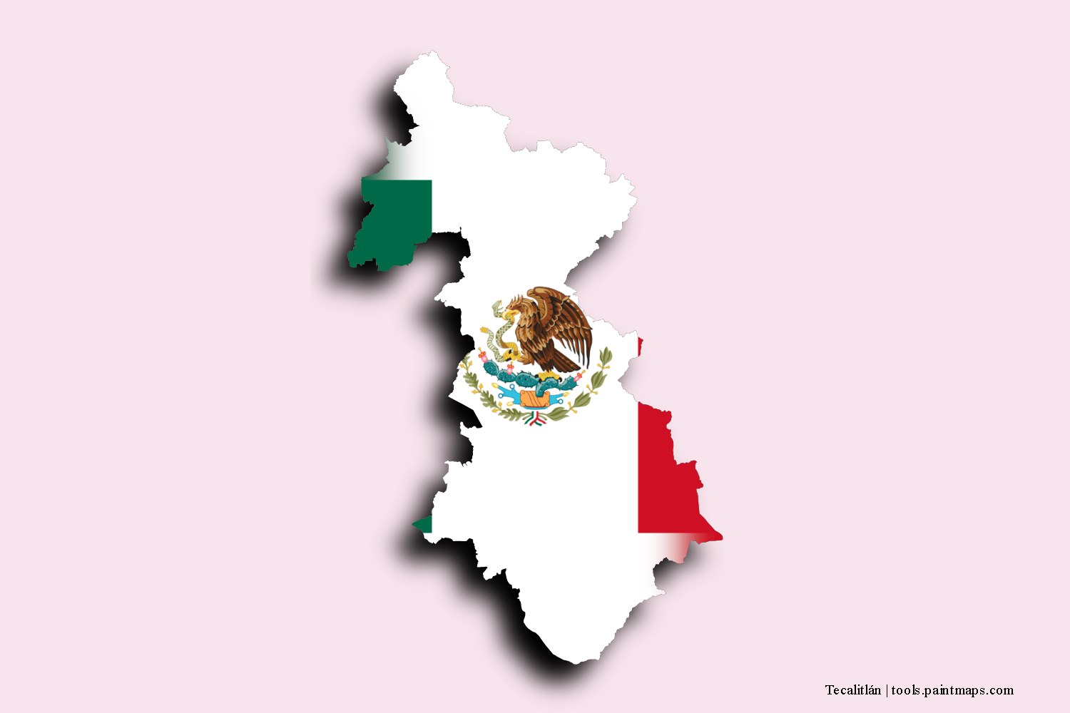 flag map of Tecalitlán with 3D shadow effect