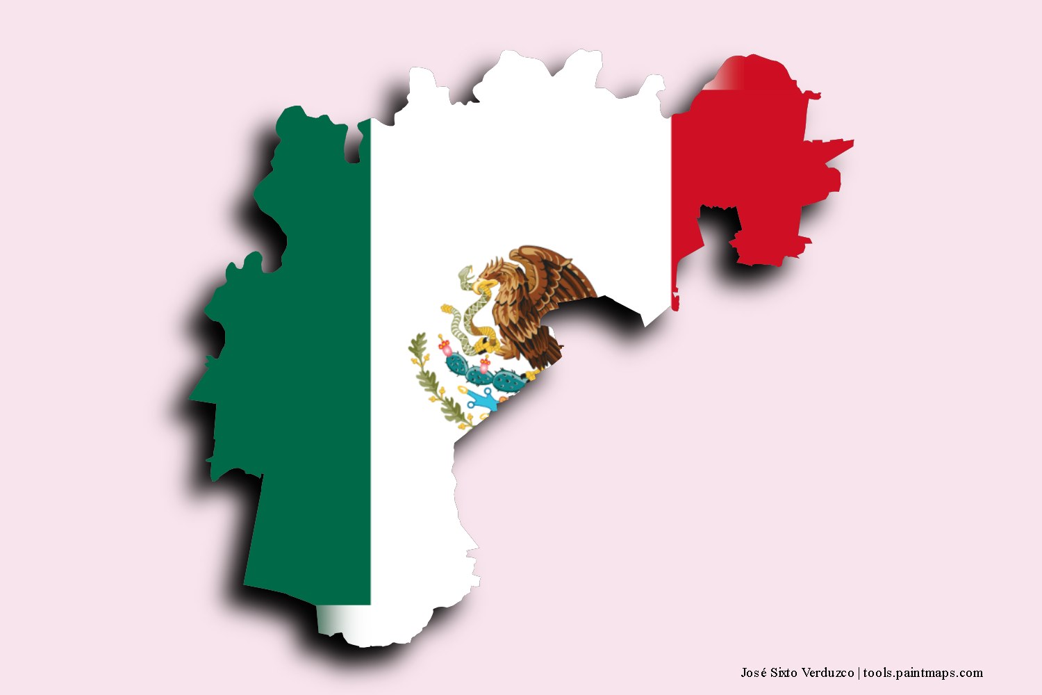 flag map of José Sixto Verduzco with 3D shadow effect