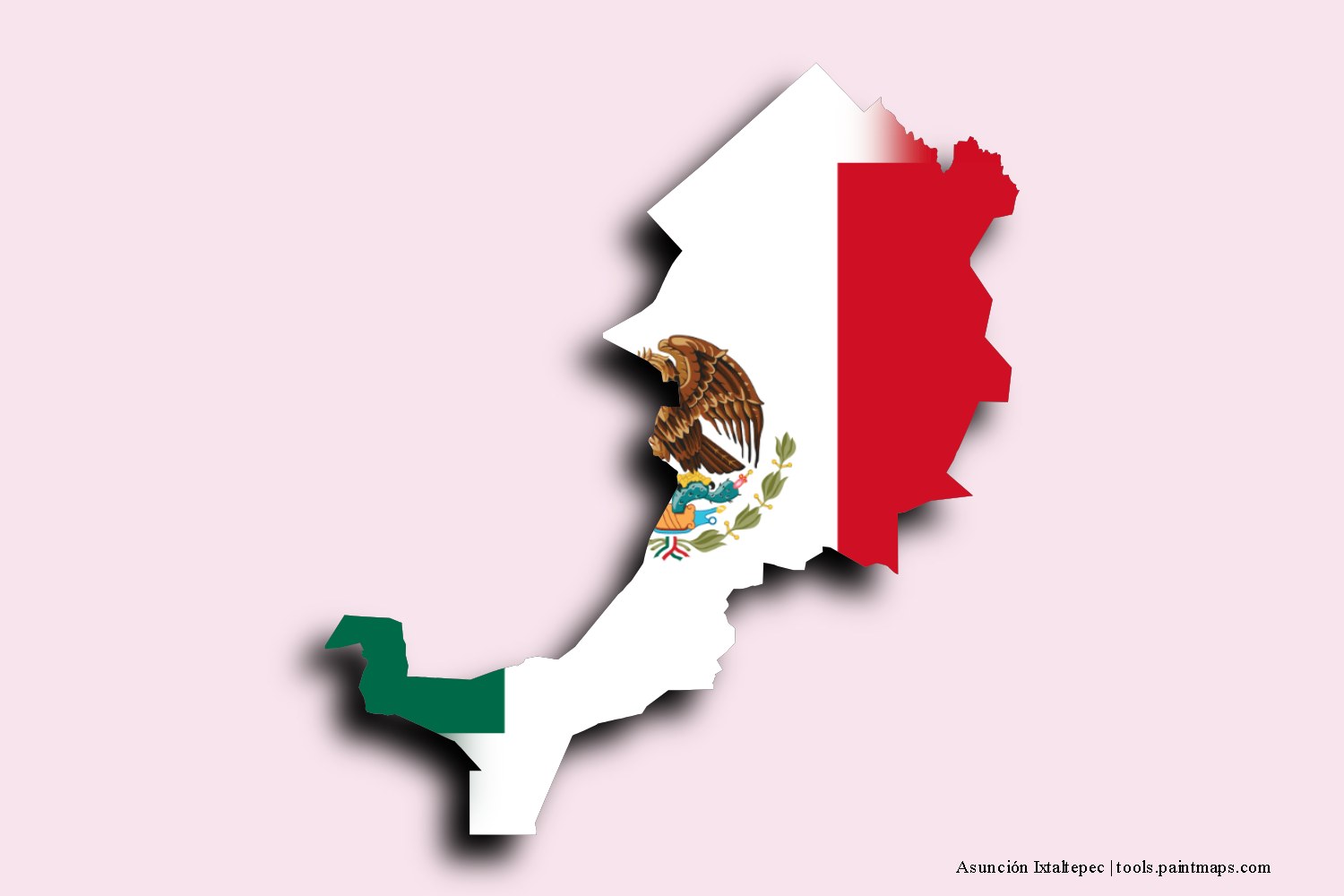 flag map of Asunción Ixtaltepec with 3D shadow effect