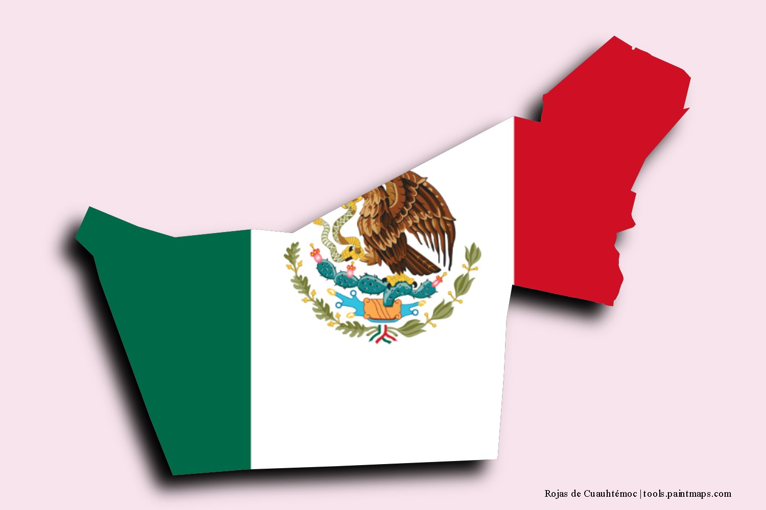 flag map of Rojas de Cuauhtémoc with 3D shadow effect