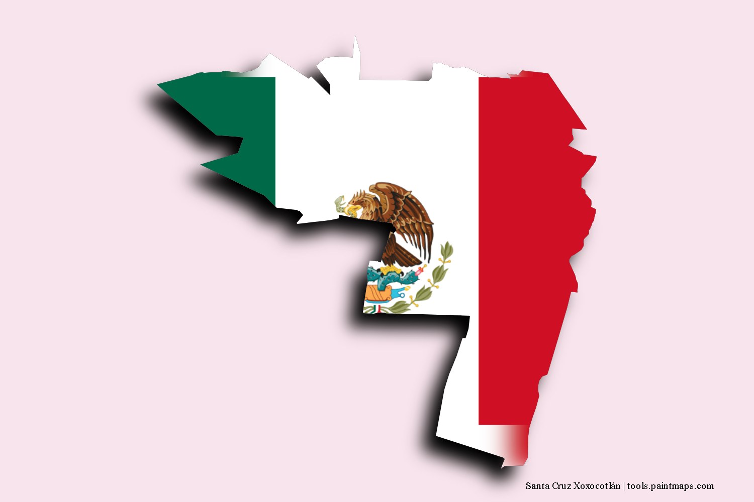 flag map of Santa Cruz Xoxocotlán with 3D shadow effect