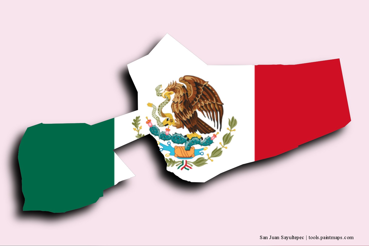 flag map of San Juan Sayultepec with 3D shadow effect