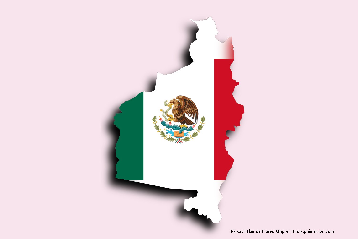 flag map of Eloxochitlán de Flores Magón with 3D shadow effect