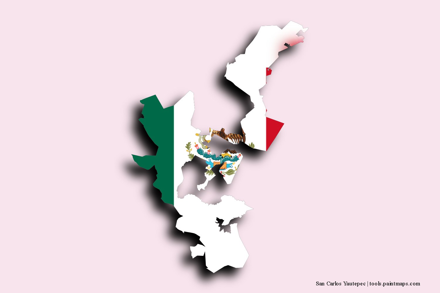 flag map of San Carlos Yautepec with 3D shadow effect