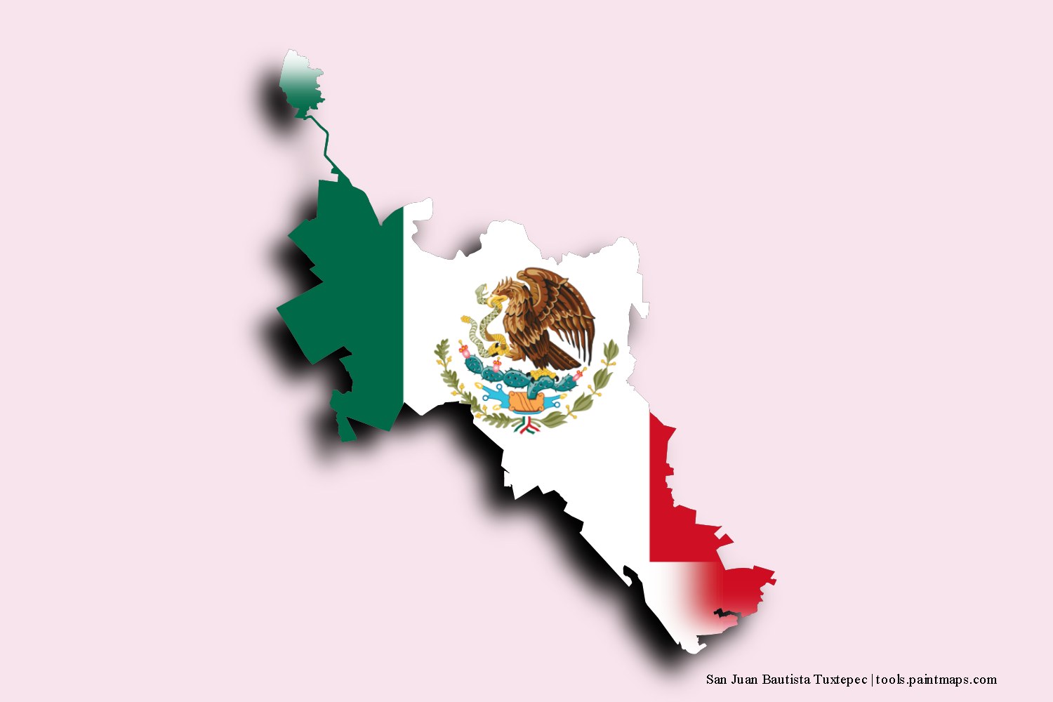 flag map of San Juan Bautista Tuxtepec with 3D shadow effect