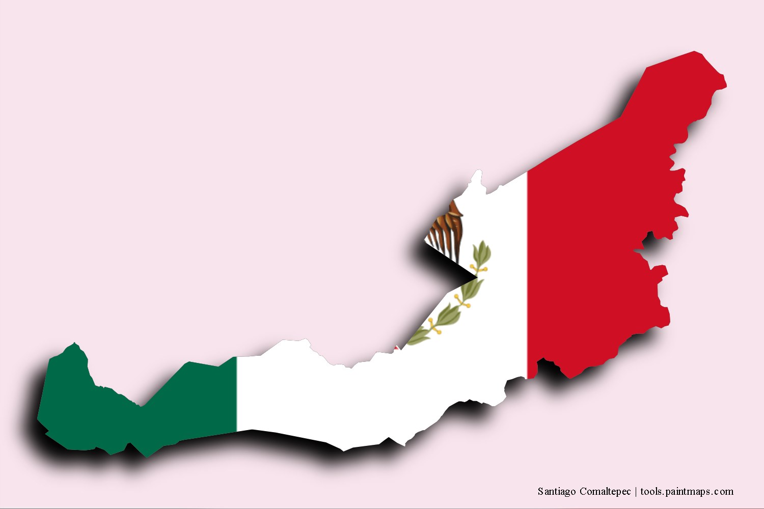 flag map of Santiago Comaltepec with 3D shadow effect