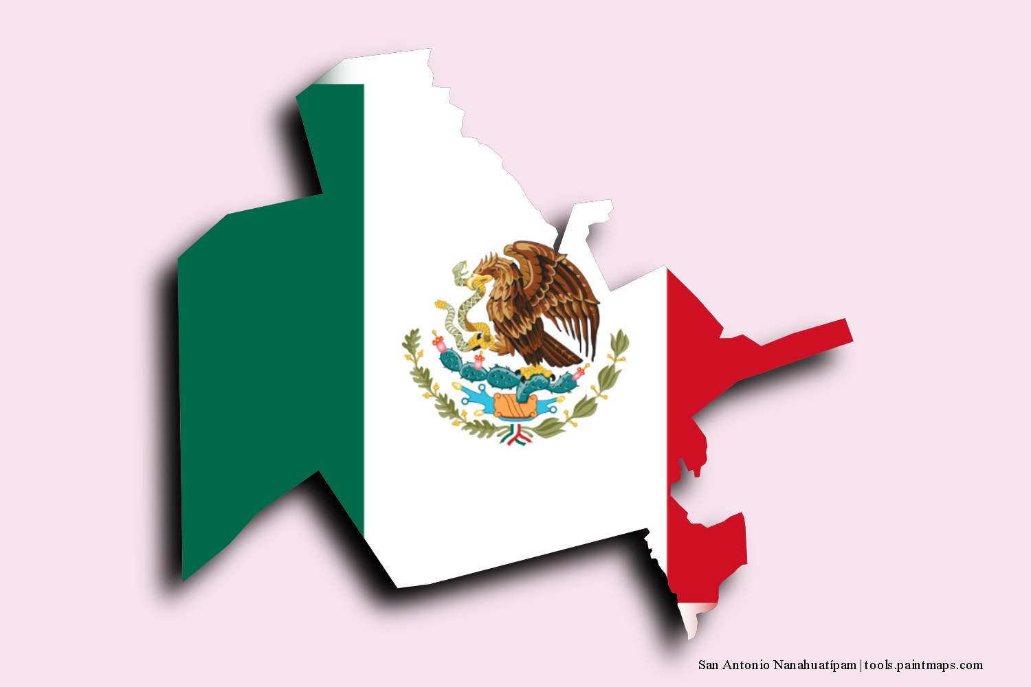 flag map of San Antonio Nanahuatipam with 3D shadow effect