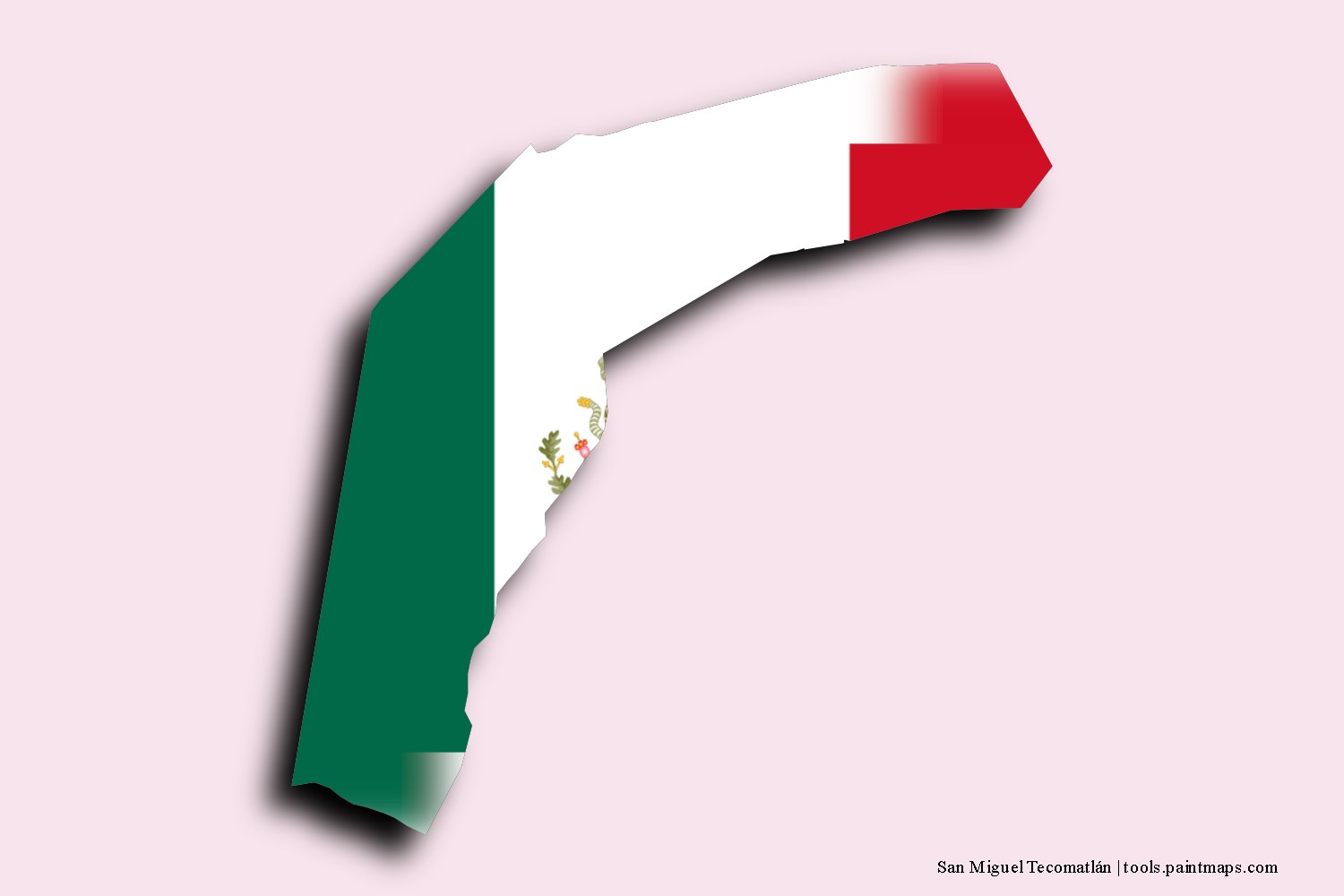 flag map of San Miguel Tecomatlán with 3D shadow effect