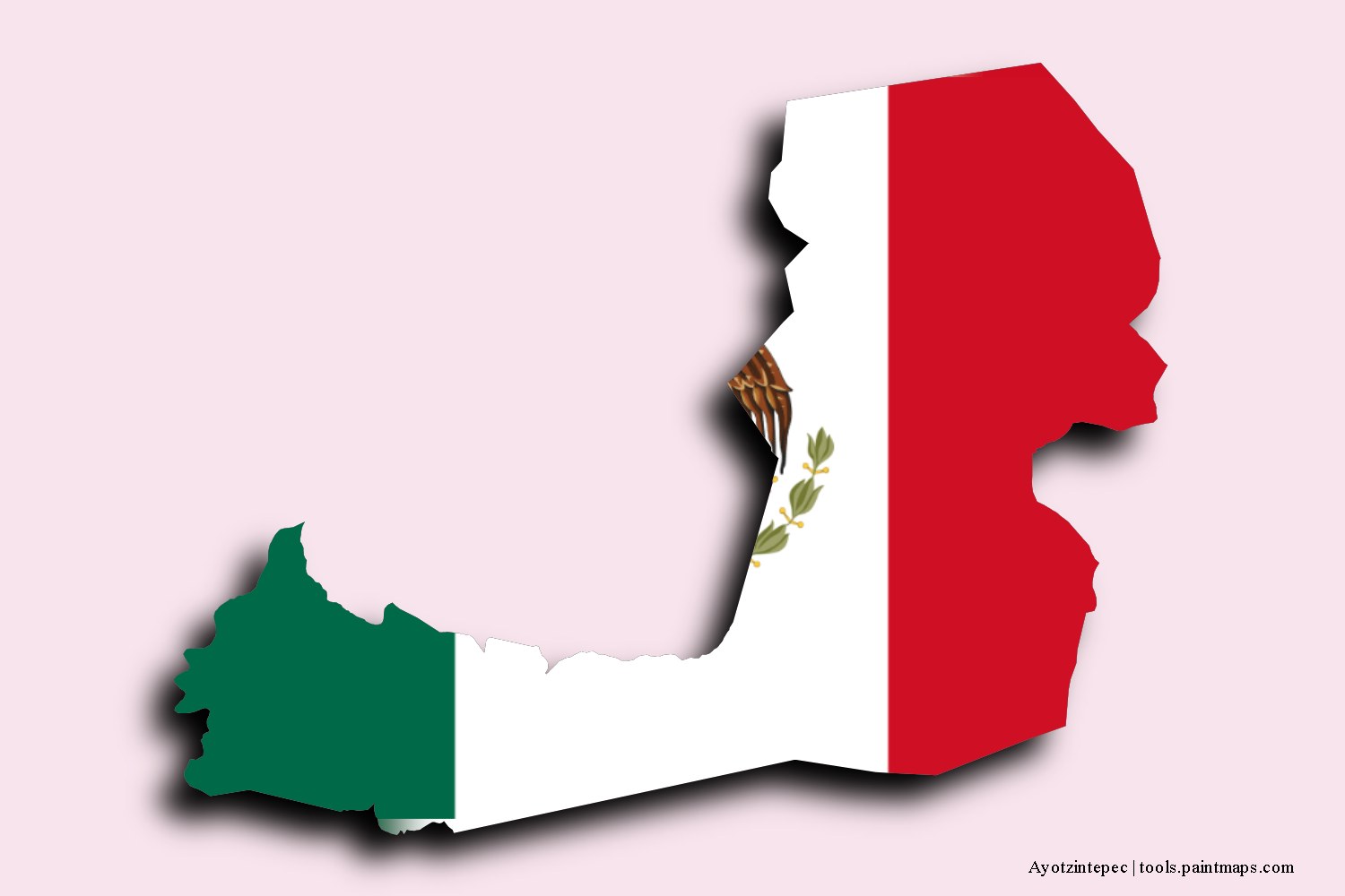 flag map of Ayotzintepec with 3D shadow effect