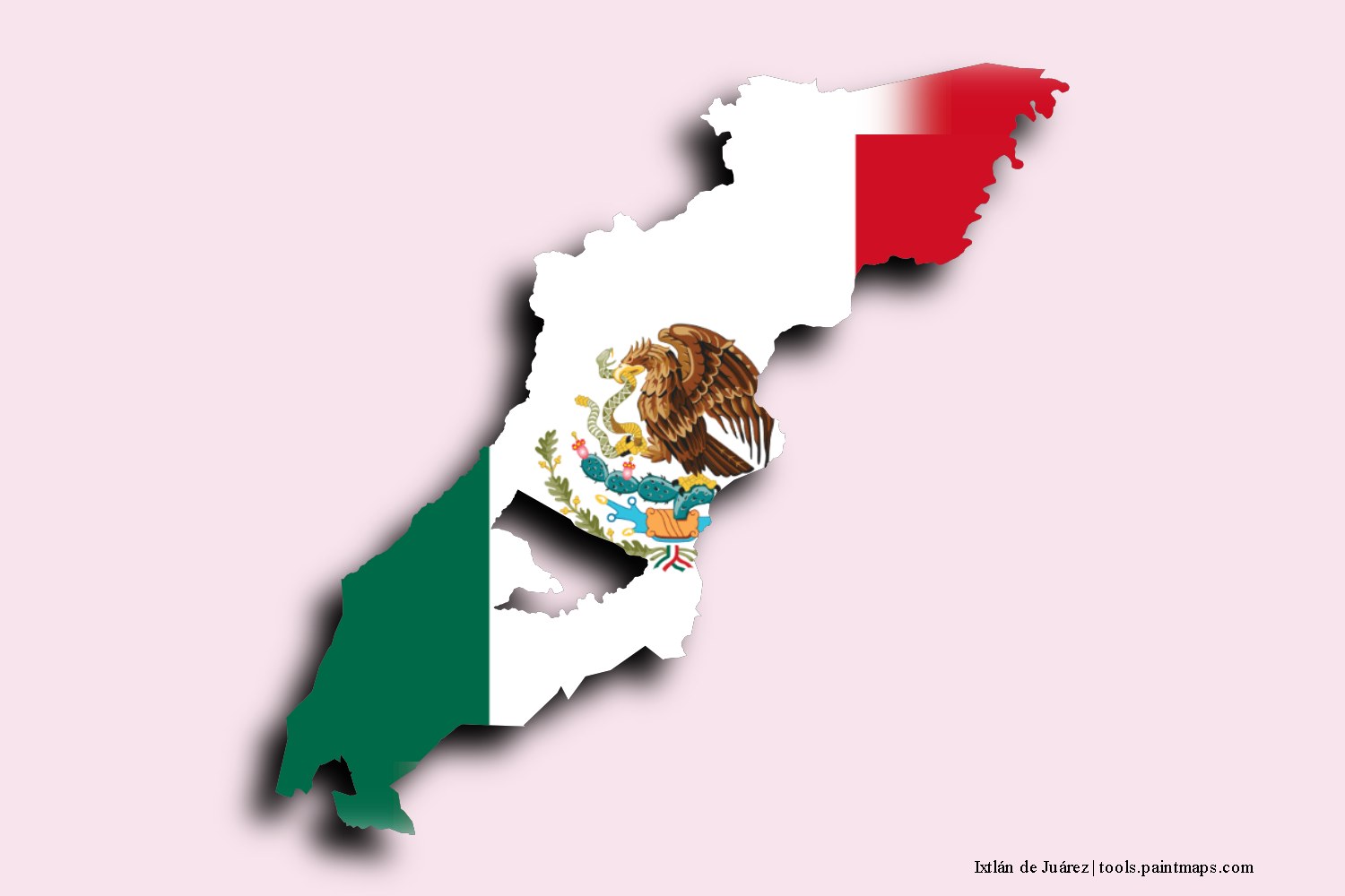 flag map of Ixtlán de Juárez with 3D shadow effect