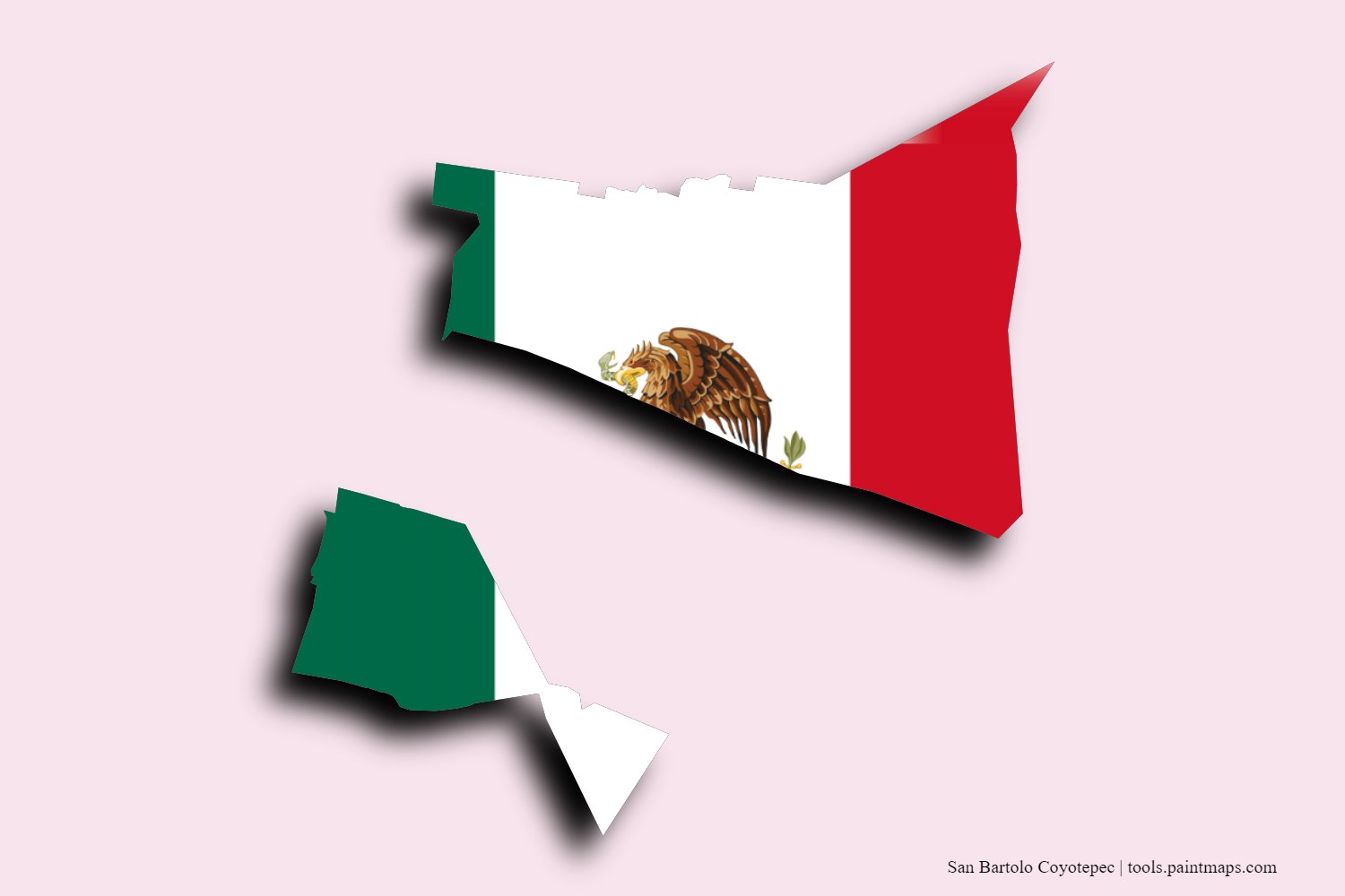 flag map of San Bartolo Coyotepec with 3D shadow effect