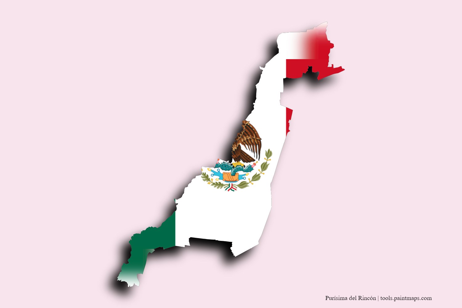 flag map of Purísima del Rincón with 3D shadow effect