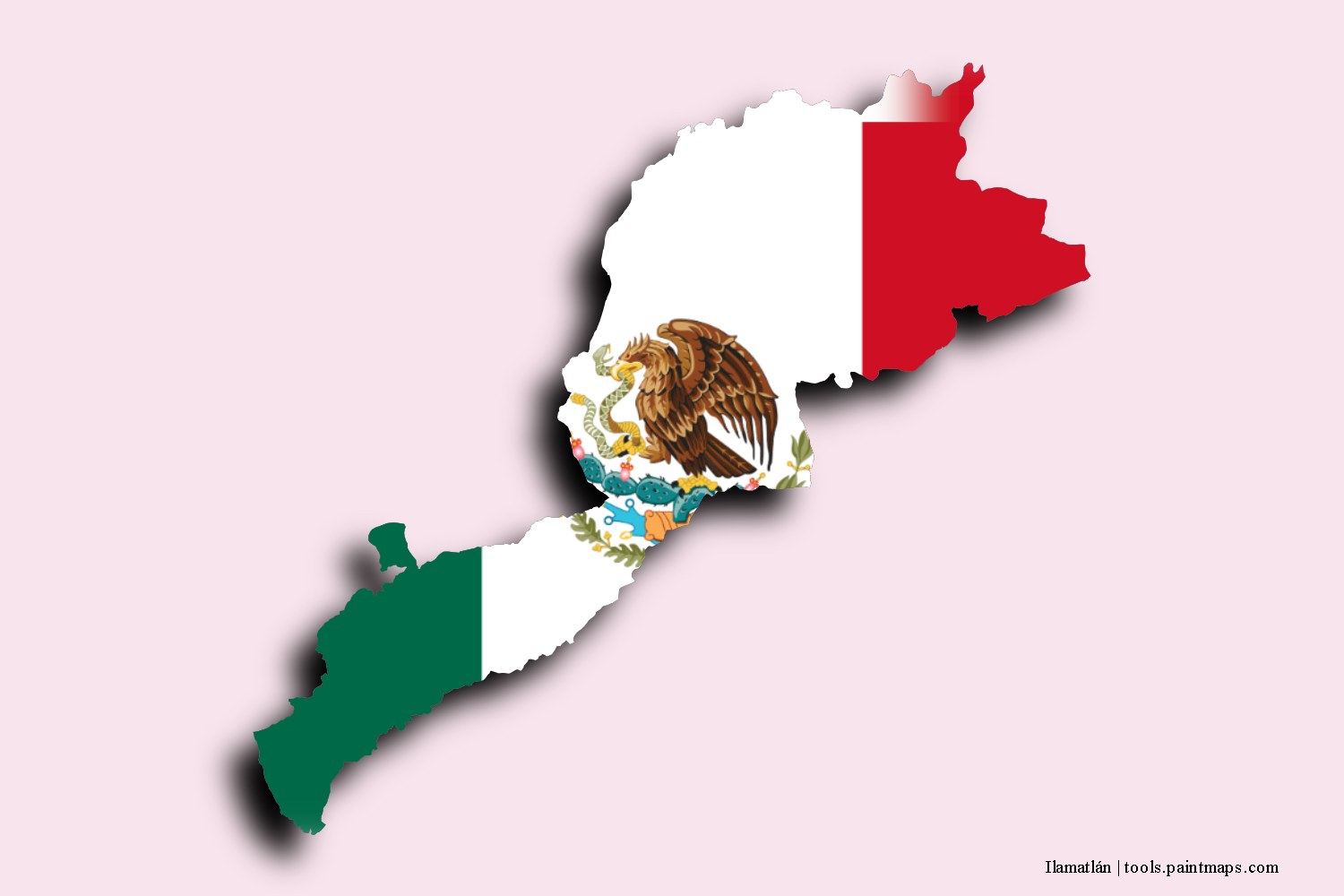 flag map of Ilamatlán with 3D shadow effect