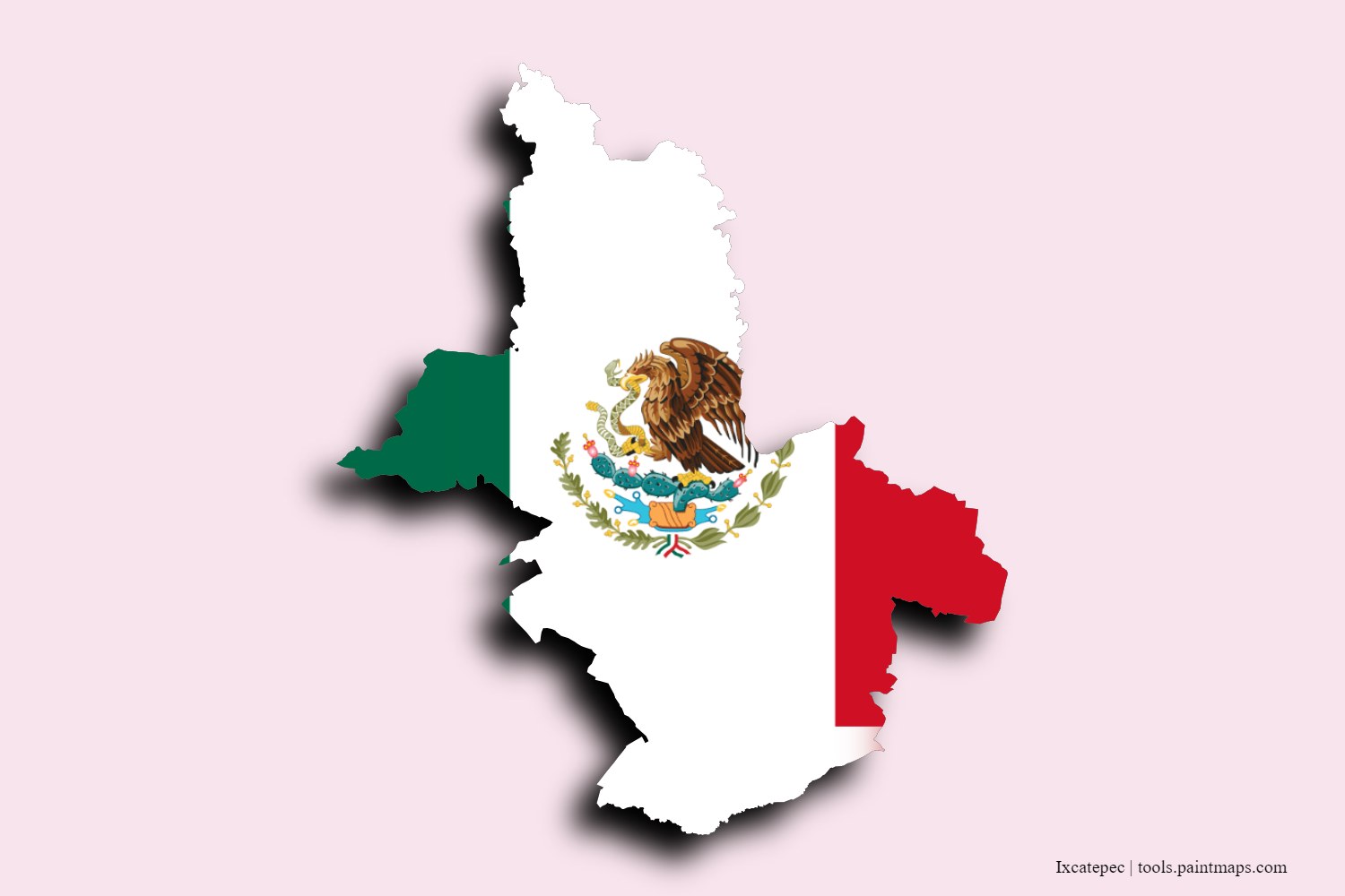 flag map of Ixcatepec with 3D shadow effect